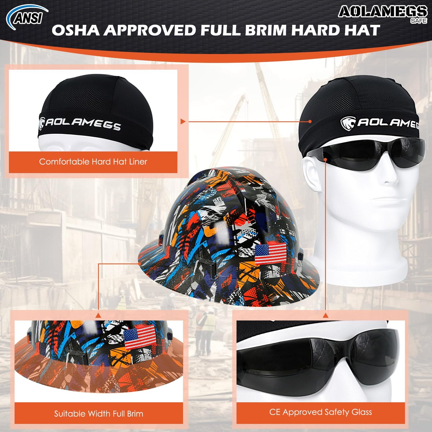 Stylish Full Brim Hard Hat with Visor and Liner (Option) -OSHA Approved Construction Safety Helmet for Men Women,ANSI Z89.1 Carbon Fiber Pattern Hardhats with Glasses and Chin Strap,4-pt