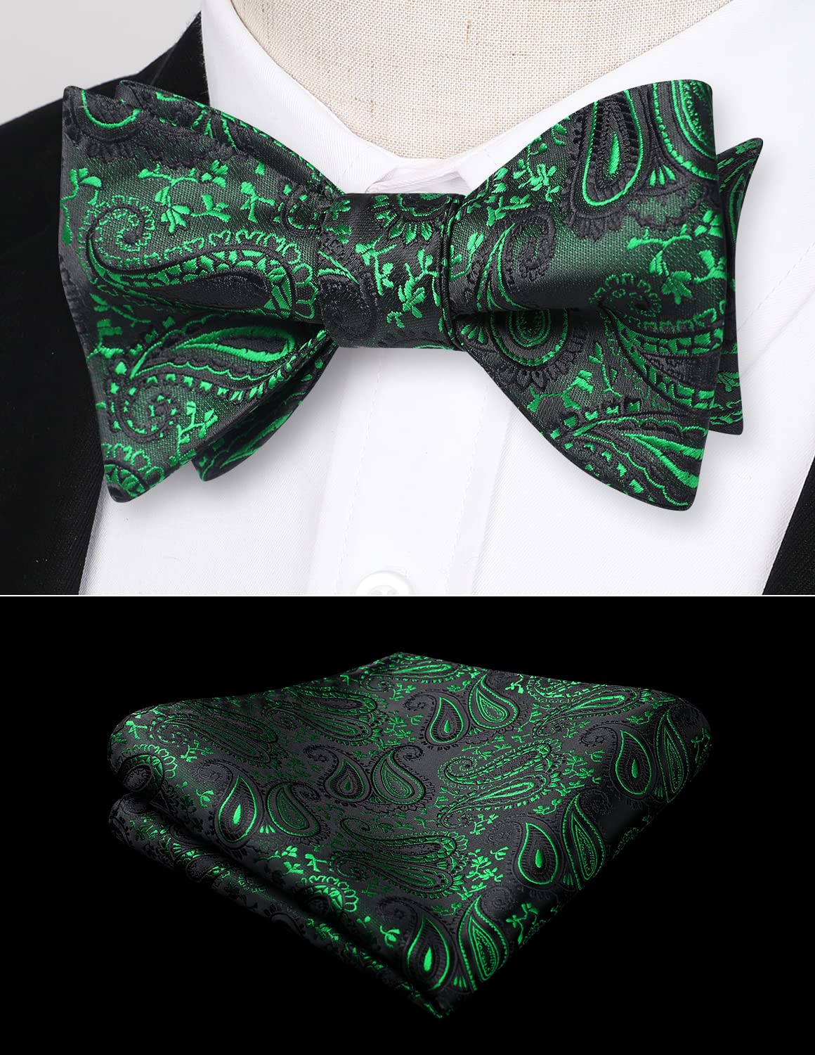 HISDERN Bow Ties for Men Paisley Bowties Mens Self Tie Bow Tie and Pocket Square Set Formal Tuxedo Wedding Bowtie