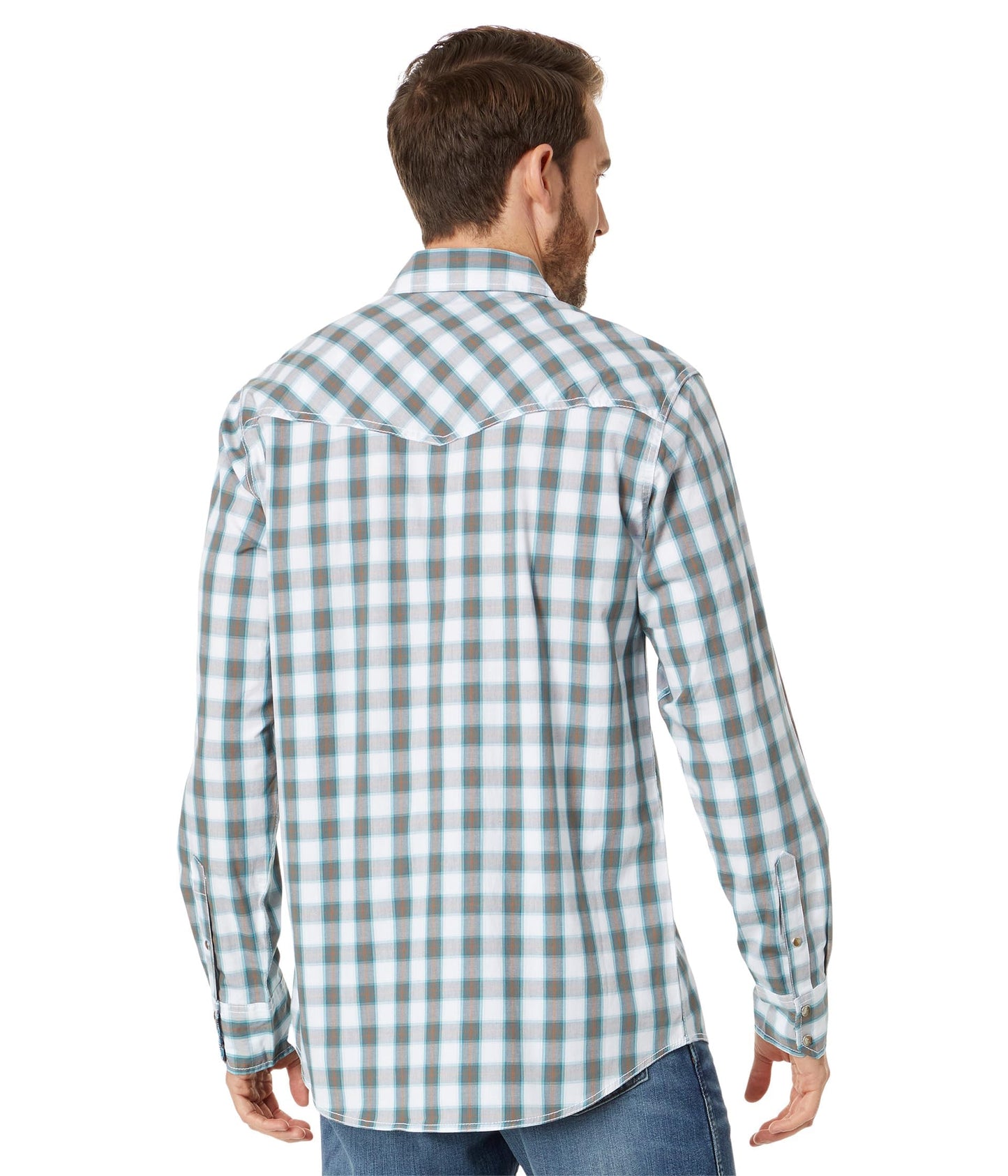 Wrangler Mens Logo Long Sleeve Western Snap Plaid Shirt