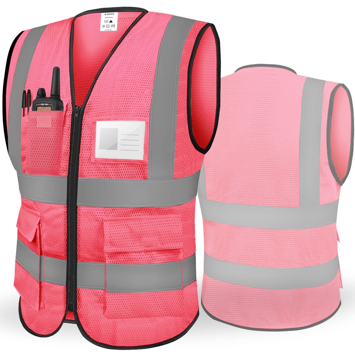 TICONN Reflective Safety Vest High Visibility Class II Mesh Vest for Women & Men Meets ANSI Standards