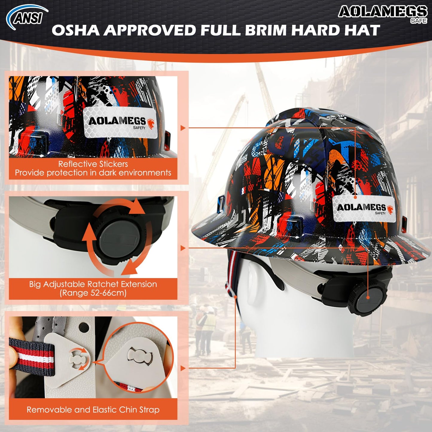 Stylish Full Brim Hard Hat with Visor and Liner (Option) -OSHA Approved Construction Safety Helmet for Men Women,ANSI Z89.1 Carbon Fiber Pattern Hardhats with Glasses and Chin Strap,4-pt