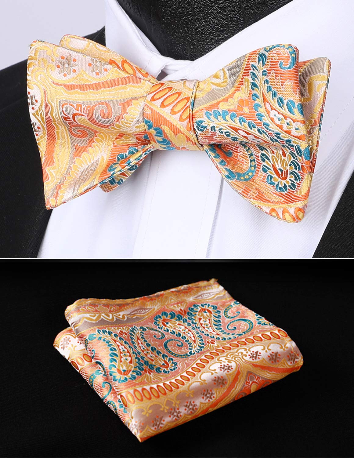 HISDERN Bow Ties for Men Paisley Bowties Mens Self Tie Bow Tie and Pocket Square Set Formal Tuxedo Wedding Bowtie