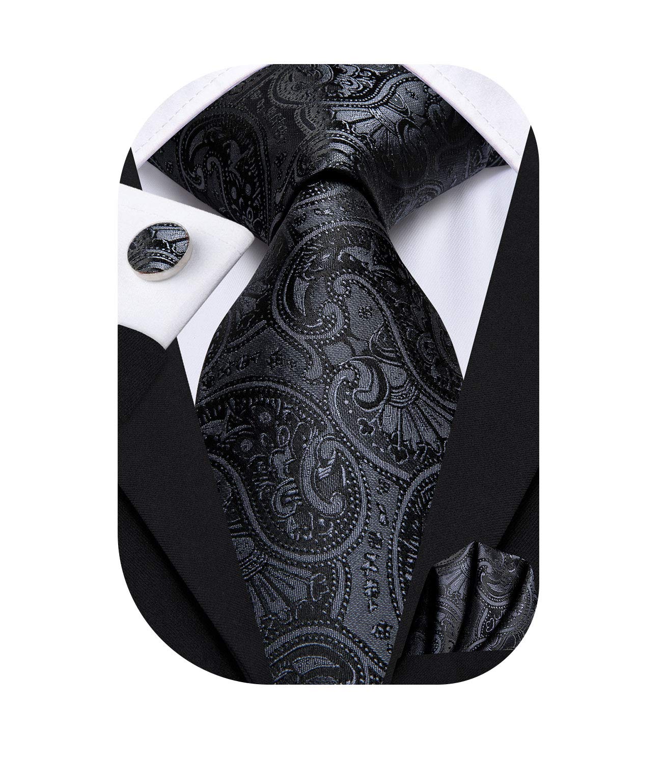 Dubulle Mens Paisley Striped Tie Silk Mens Necktie and PocketSquare Cufflinks Set Wedding Fomral Party