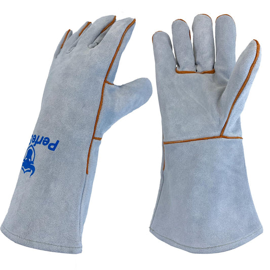 Welding Gloves 14 Inches, 932℉ Heat Fire Resistant Leather Welding Gloves for Tig/Mig/Stick, Mitts for BBQ/Oven/Grill/Fireplace/Furnace/Stove/Animal Handling Gloves with Soft Lining