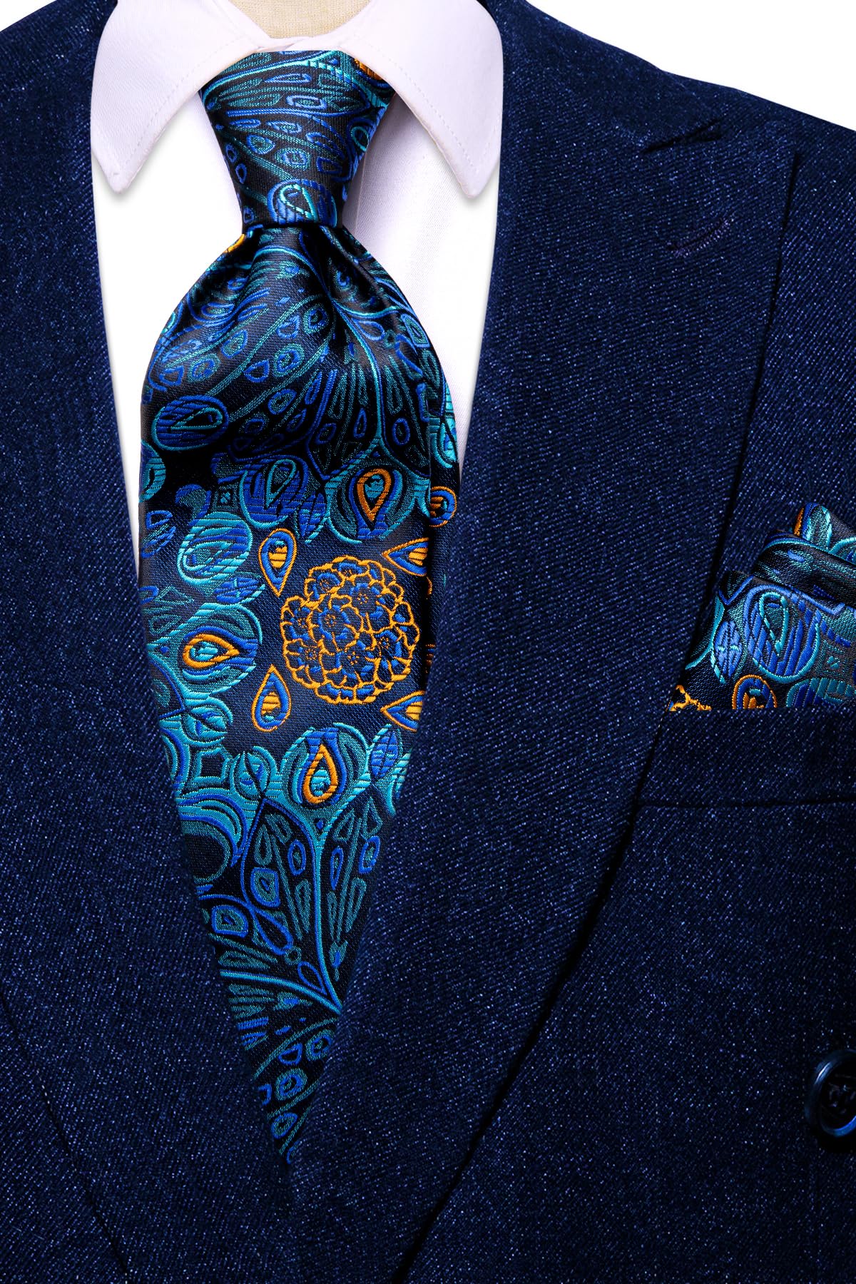 Hi-Tie Silk Paisley Ties for Men Necktie Pocket Square Cufflinks Set Foral Tie Sets Formal Business