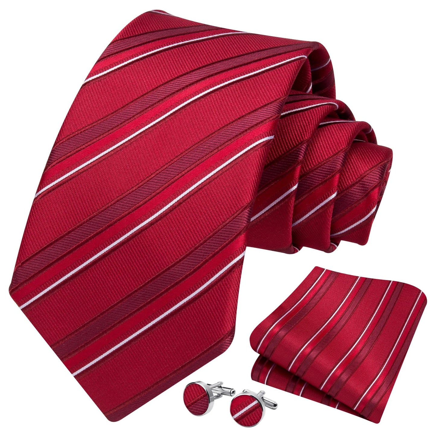 HISDERN Mens Ties Set Stripe Plaid Ties for Men and Pocket Square Cufflinks Formal Silk Necktie Wedding Business