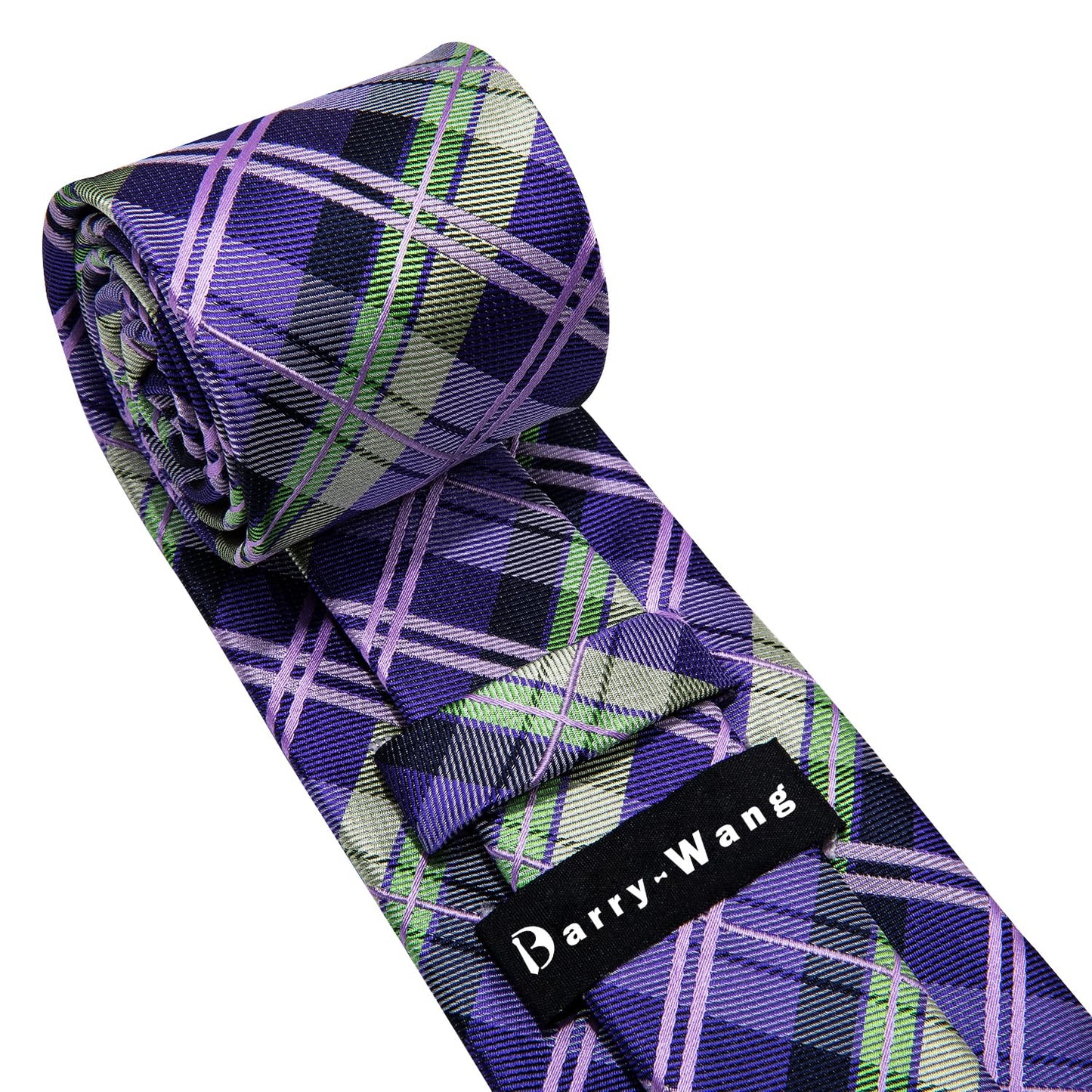 Barry.Wang Designer Classic Ties for Men Set Formal Pocket Square Cufflink Check Plaid