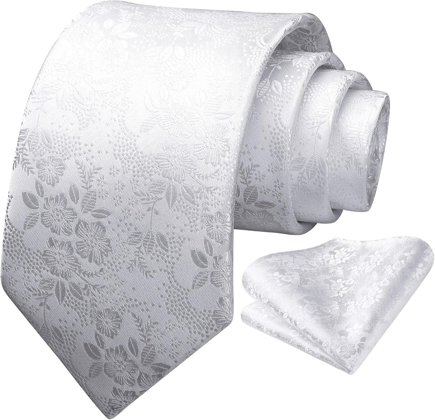 Men Floral Ties Woven Classic 3.4" NeckTie Set Formal Tie Pocket Square for Wedding with Handkerchief