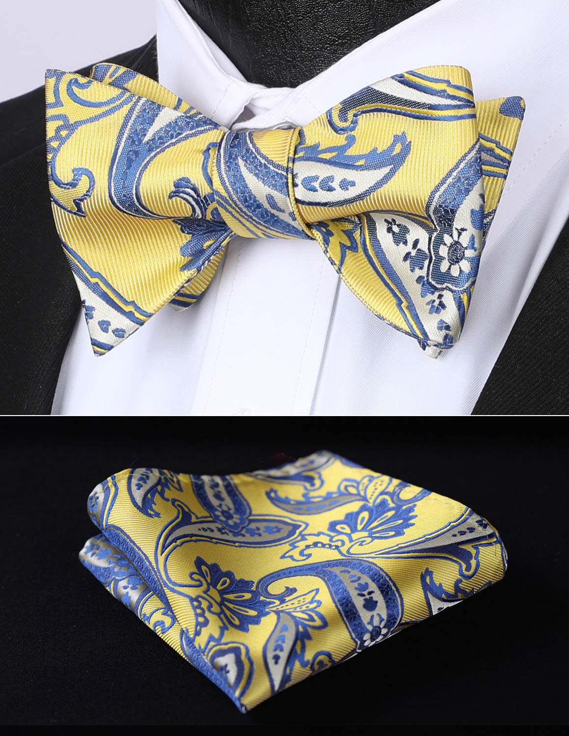 HISDERN Bow Ties for Men Paisley Bowties Mens Self Tie Bow Tie and Pocket Square Set Formal Tuxedo Wedding Bowtie