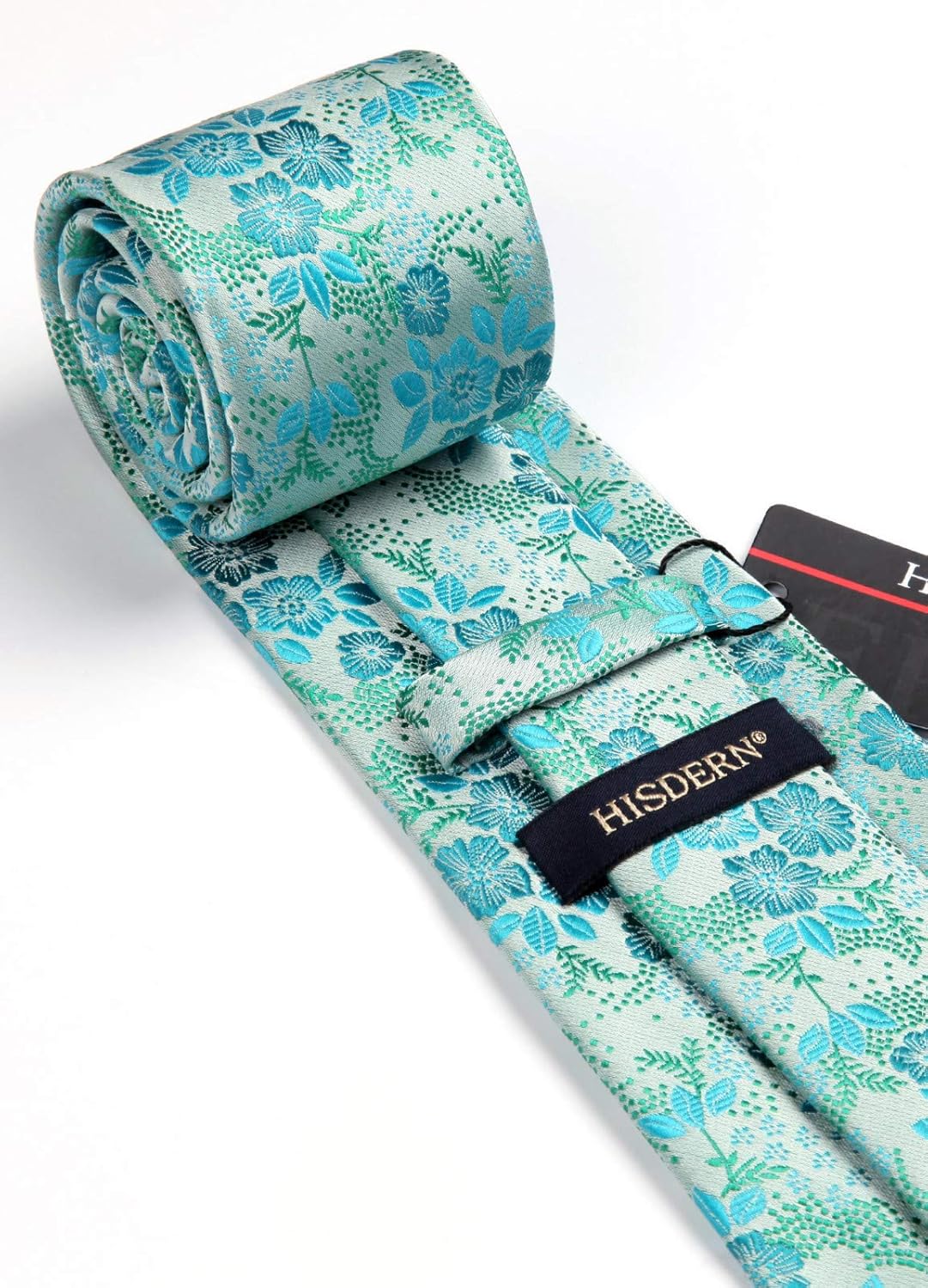 Men Floral Ties Woven Classic 3.4" NeckTie Set Formal Tie Pocket Square for Wedding with Handkerchief