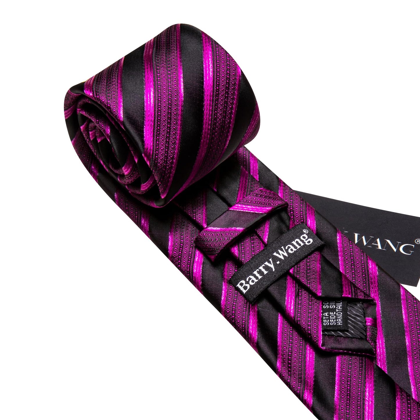 Barry.Wang Stripe Men Ties Set Classic WOVEN Necktie with Handkerchief Cufflinks Formal