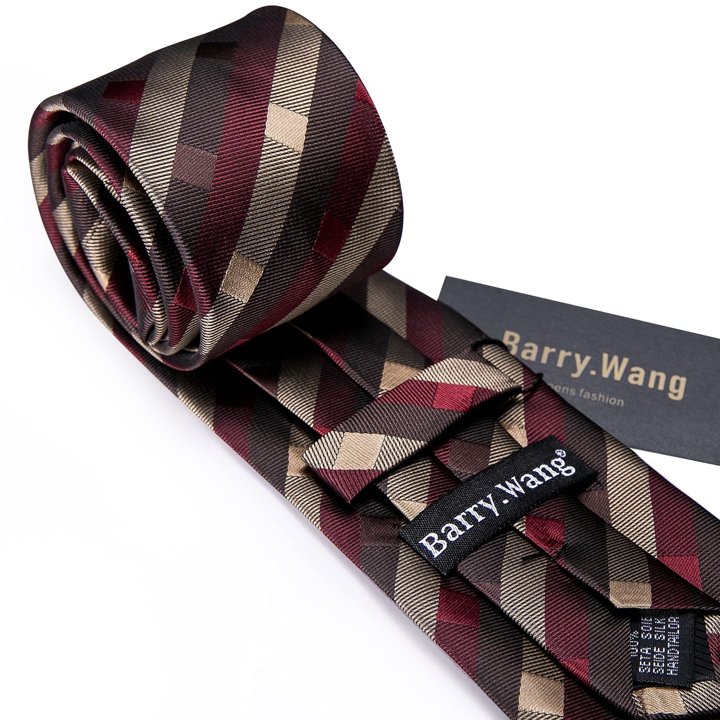 Barry.Wang Designer Classic Ties for Men Set Formal Pocket Square Cufflink Check Plaid