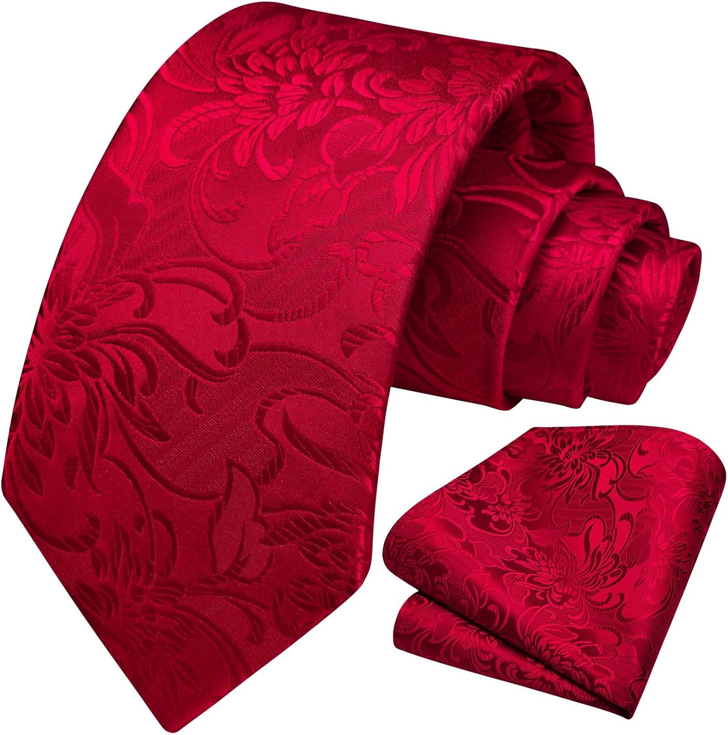 Men Floral Ties Woven Classic 3.4" NeckTie Set Formal Tie Pocket Square for Wedding with Handkerchief