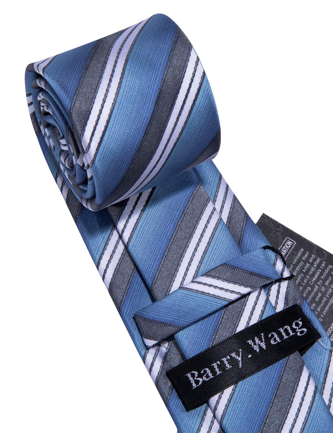 Barry.Wang Stripe Men Ties Set Classic WOVEN Necktie with Handkerchief Cufflinks Formal