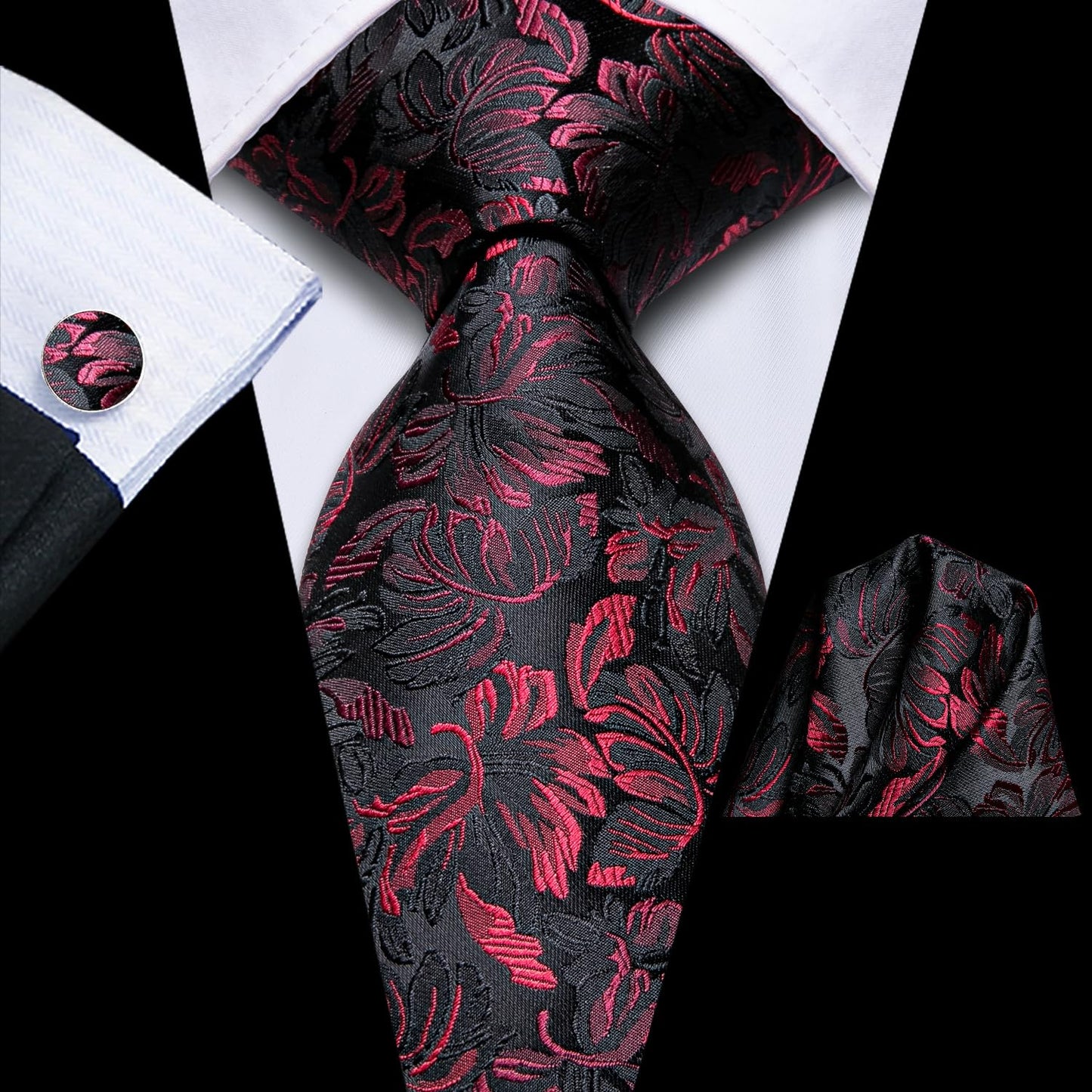 Hi-Tie Silk Paisley Ties for Men Necktie Pocket Square Cufflinks Set Foral Tie Sets Formal Business