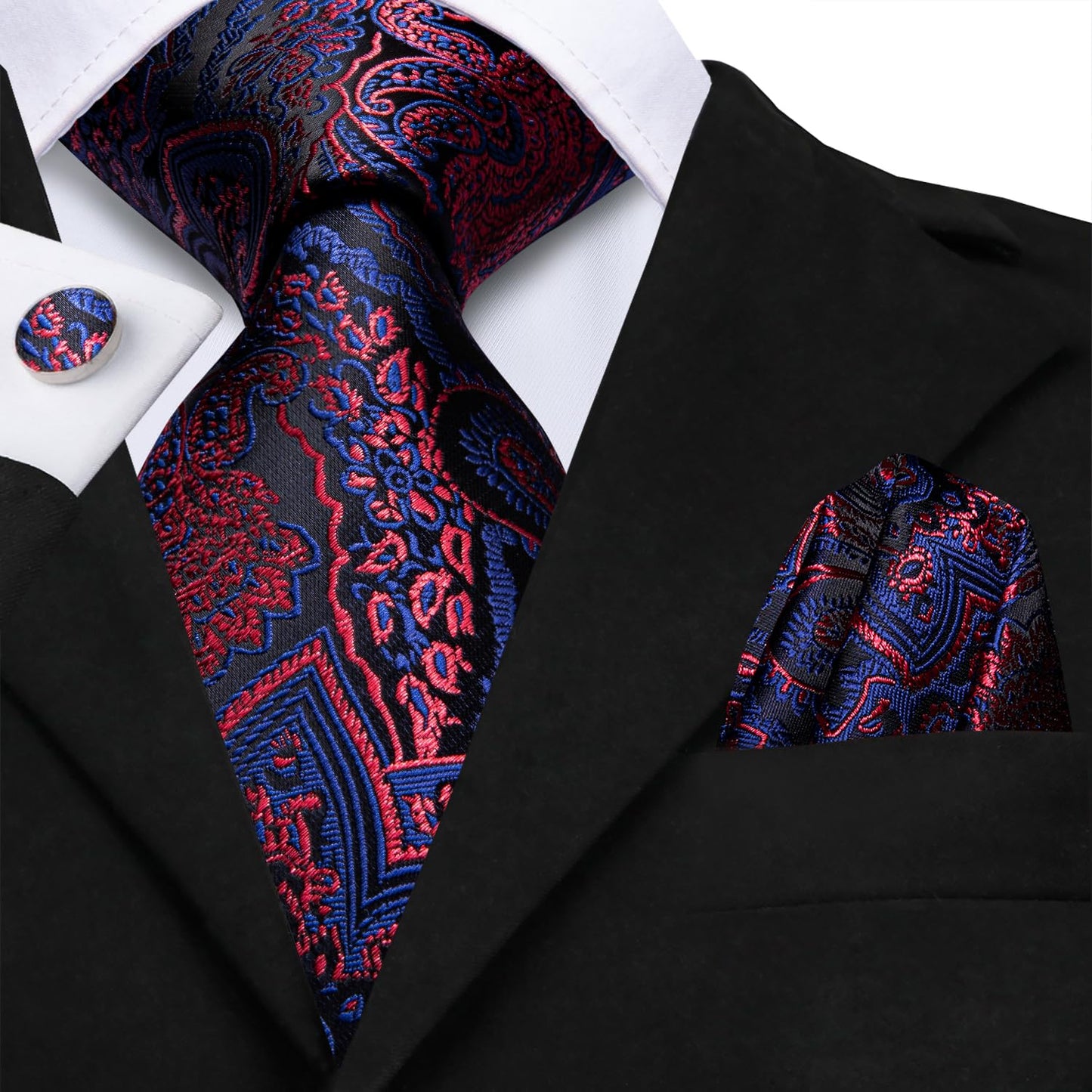 Hi-Tie Silk Paisley Ties for Men Necktie Pocket Square Cufflinks Set Foral Tie Sets Formal Business