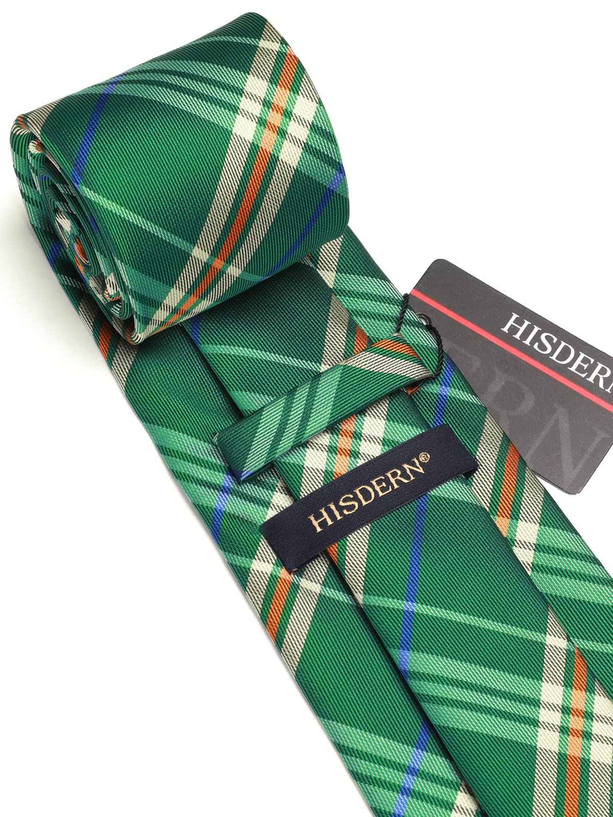 HISDERN Mens Ties Set Stripe Plaid Ties for Men and Pocket Square Cufflinks Formal Silk Necktie Wedding Business