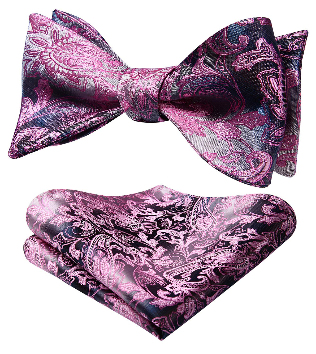 HISDERN Bow Ties for Men Floral Bowties Mens Self Tie Bow Tie Handkerchief Jacquard Woven Bowtie Pocket Square Set