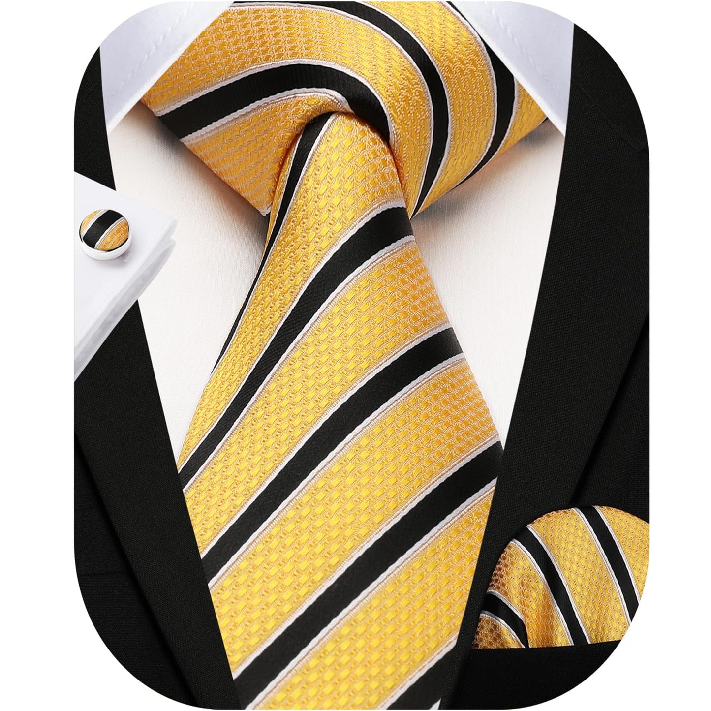 HISDERN Mens Ties Set Stripe Plaid Ties for Men and Pocket Square Cufflinks Formal Silk Necktie Wedding Business