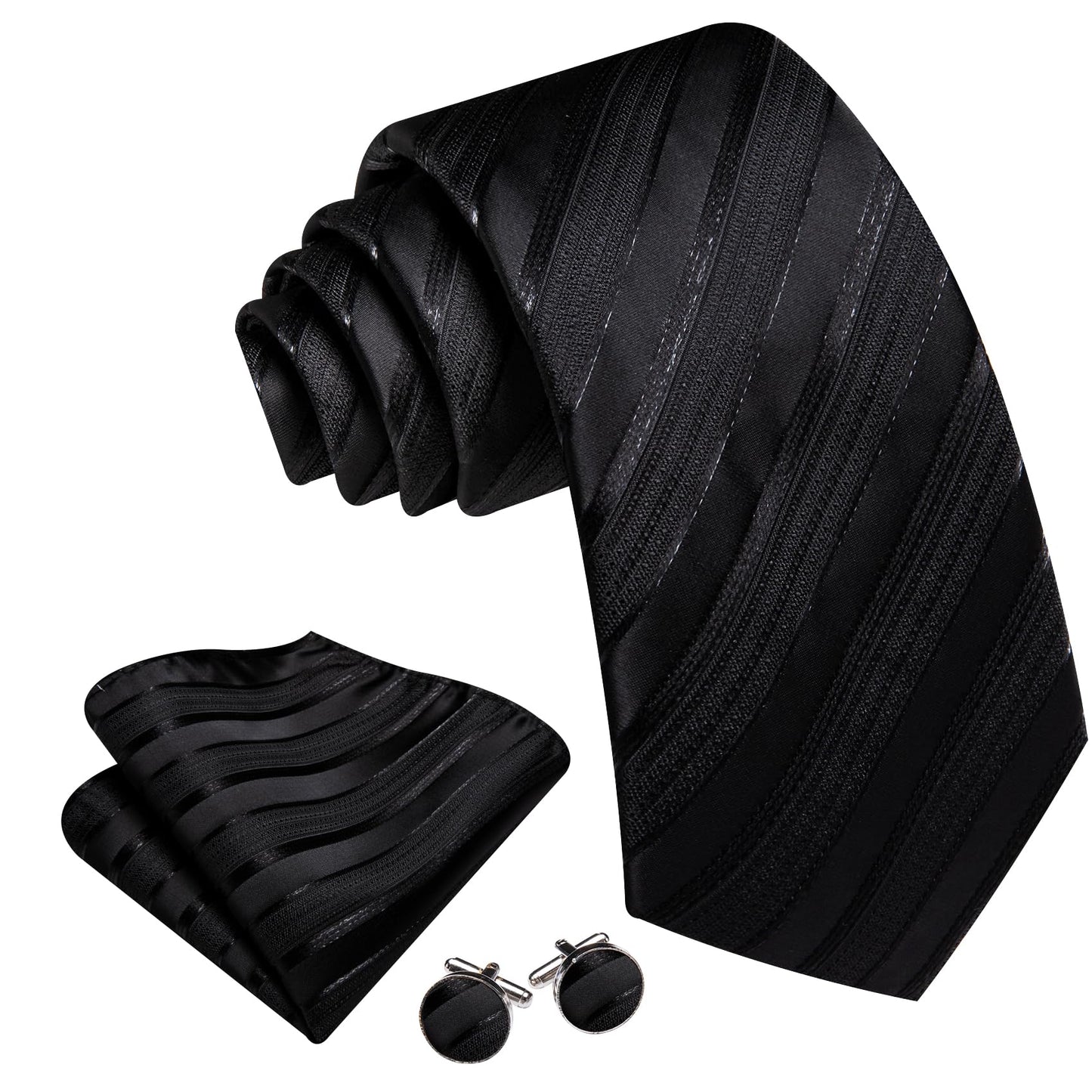 Barry.Wang Stripe Men Ties Set Classic WOVEN Necktie with Handkerchief Cufflinks Formal