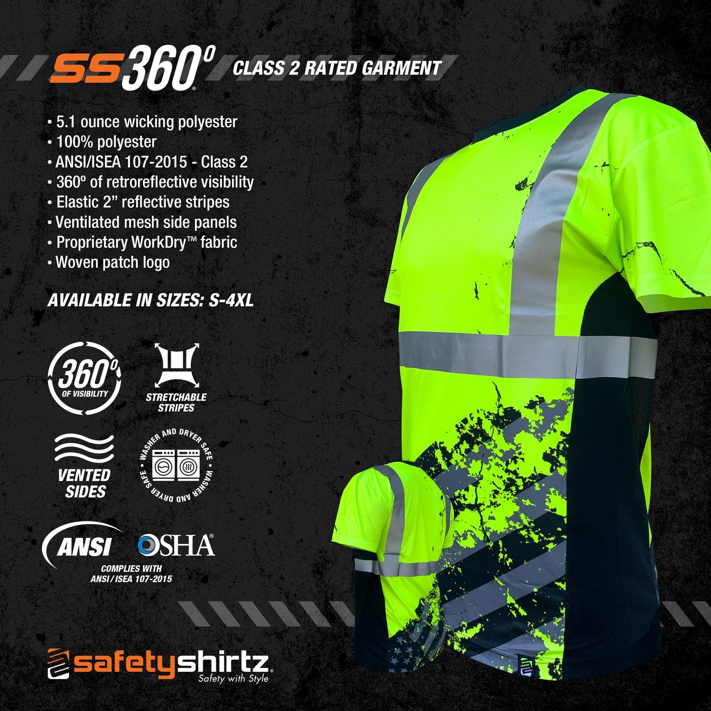 SafetyShirtz Hi Vis Work Shirts - SS360 American Grit High Visibility Shirt - Breathable ANSI Class 2 Safety Shirt