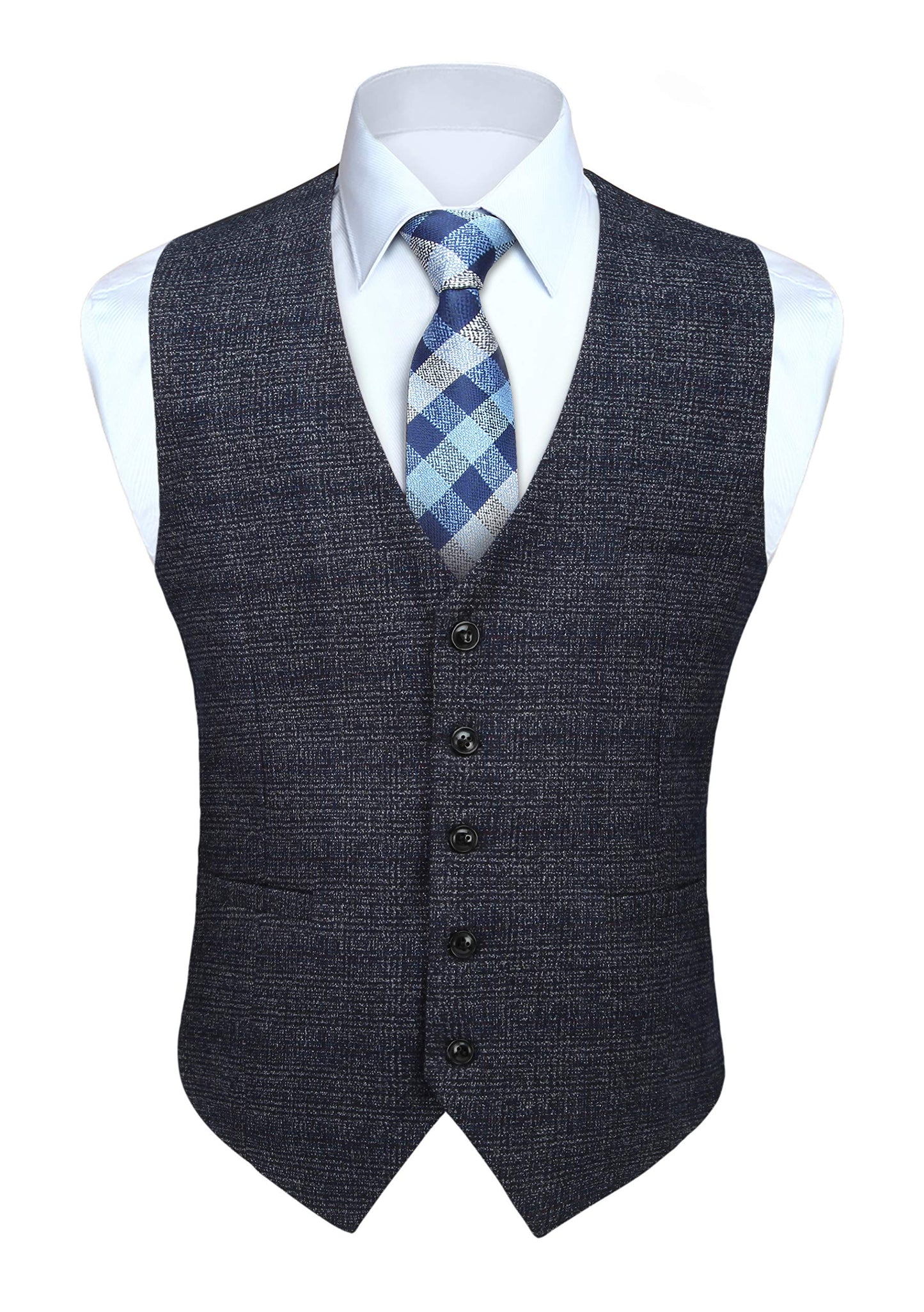 HISDERN Men's Suit Vest Business Plaid Formal Dress Waistcoat Slim Fit Vests for Men with 3 Pocket for Suit or Tuxedo