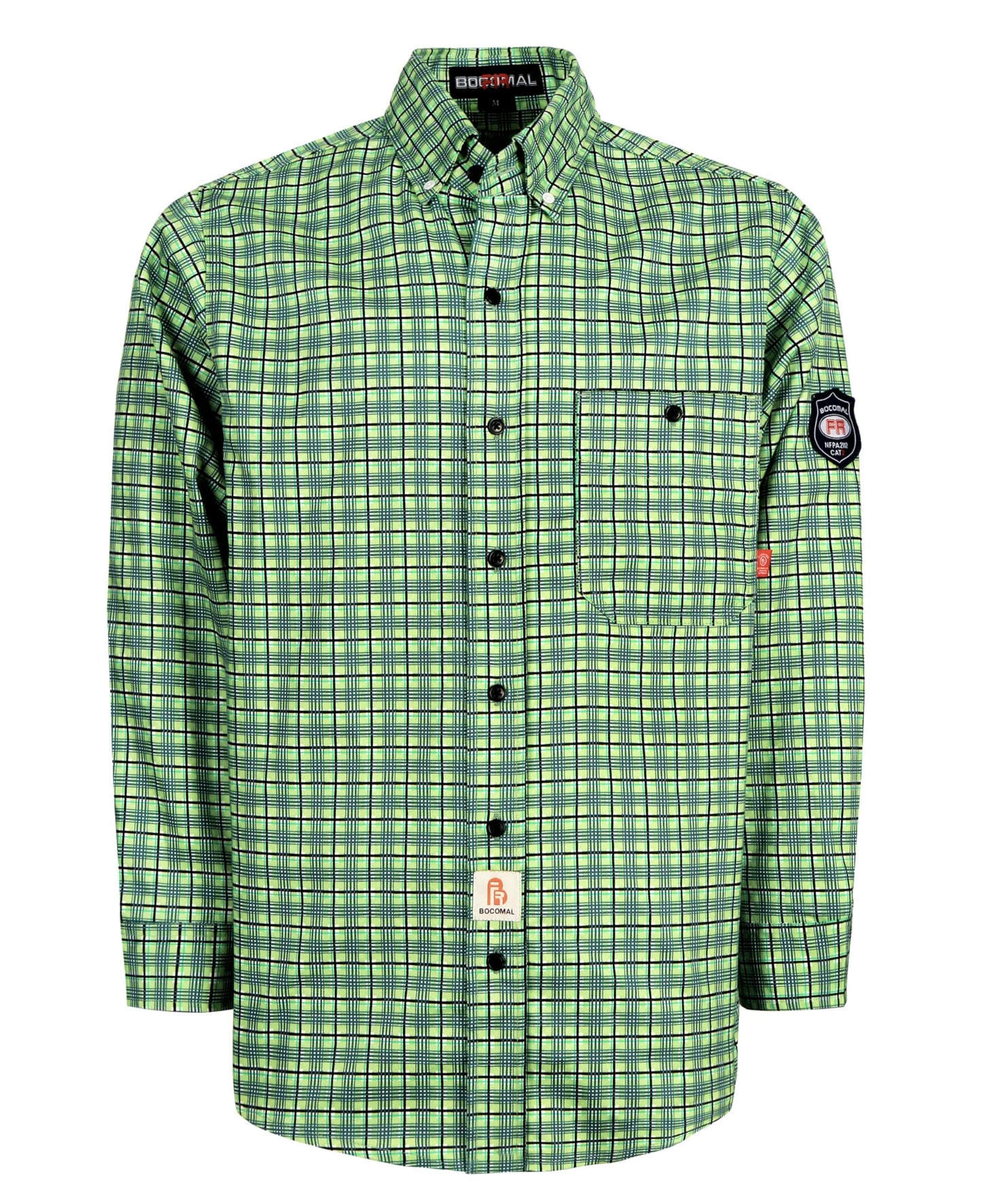 BOCOMAL FR Shirts Flame Resistant NFPA2112/CAT2 6.5oz Light Weight Printed Fire Retardant Plaid Shirt