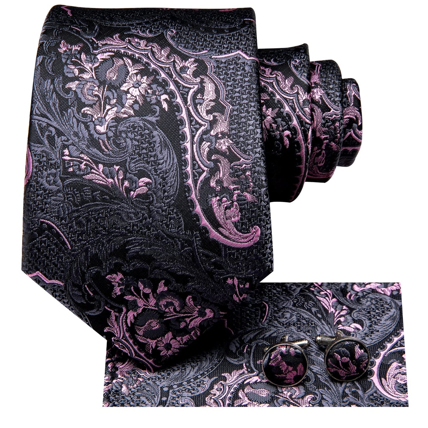 Hi-Tie Silk Paisley Ties for Men Necktie Pocket Square Cufflinks Set Foral Tie Sets Formal Business