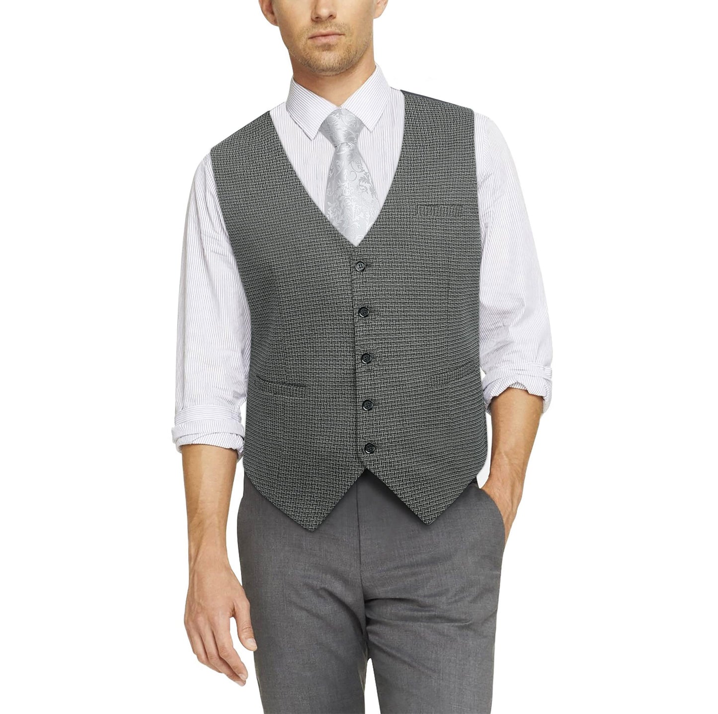 HISDERN Men's Suit Vest Business Plaid Formal Dress Waistcoat Slim Fit Vests for Men with 3 Pocket for Suit or Tuxedo