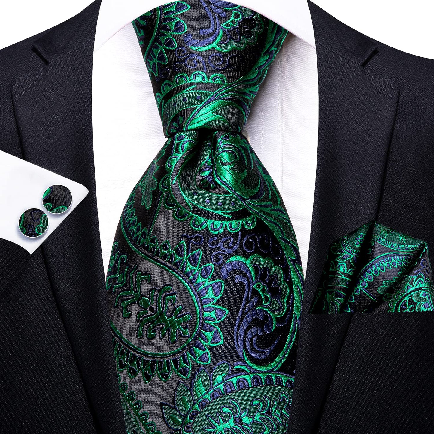 Hi-Tie Silk Paisley Ties for Men Necktie Pocket Square Cufflinks Set Foral Tie Sets Formal Business