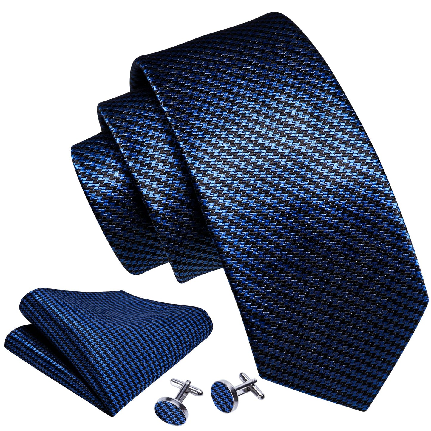 Barry.Wang Designer Classic Ties for Men Set Formal Pocket Square Cufflink Check Plaid