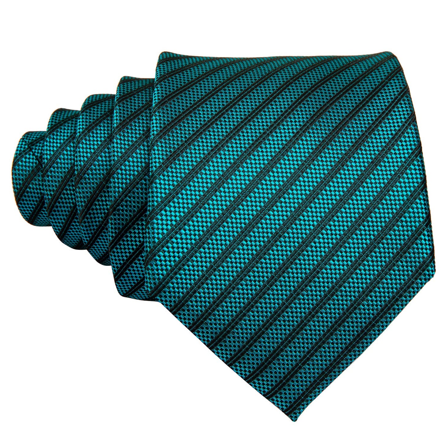 Barry.Wang Stripe Men Ties Set Classic WOVEN Necktie with Handkerchief Cufflinks Formal