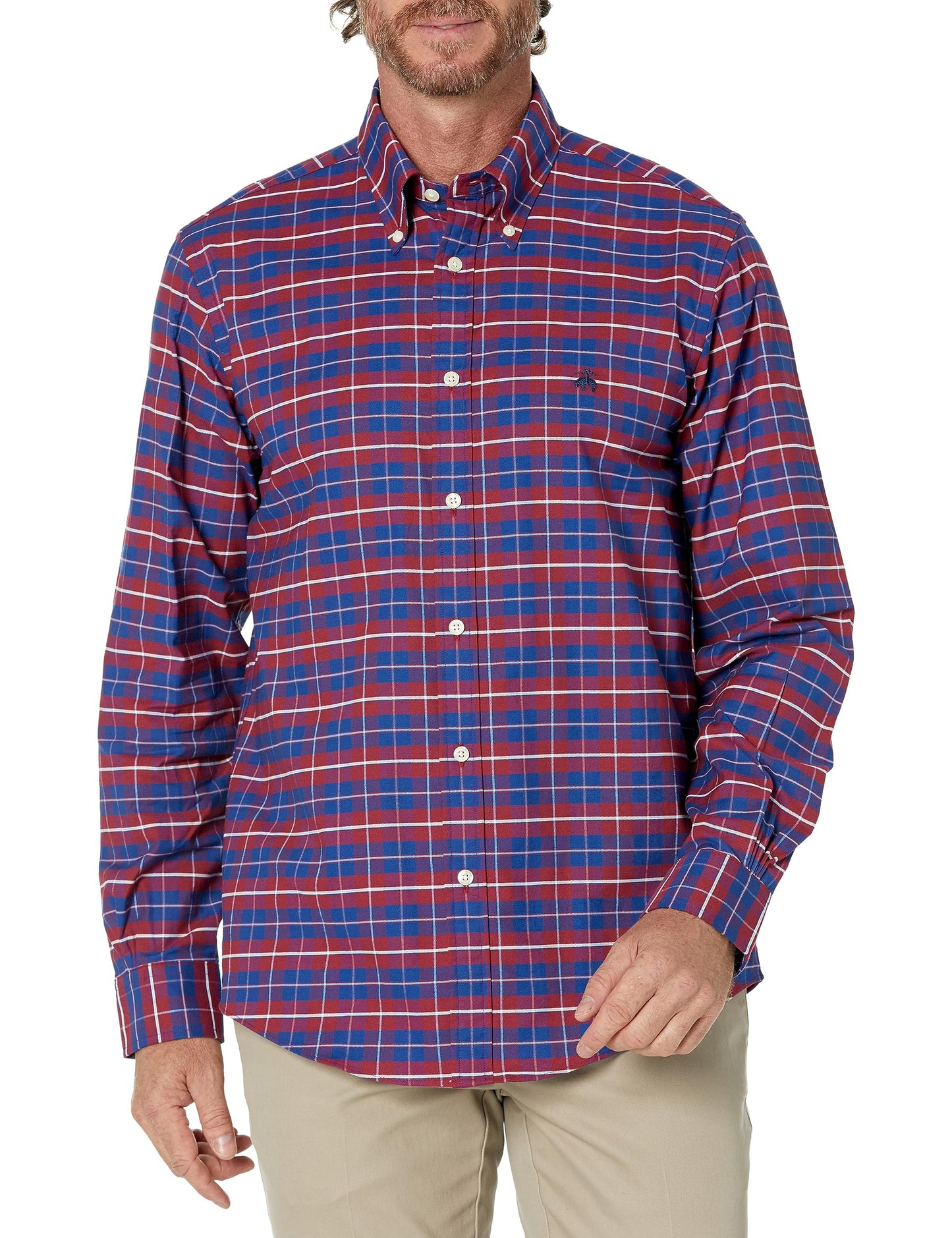 Brooks Brothers Men's Non-Iron Stretch Oxford Long Sleeve Check Sport Shirt