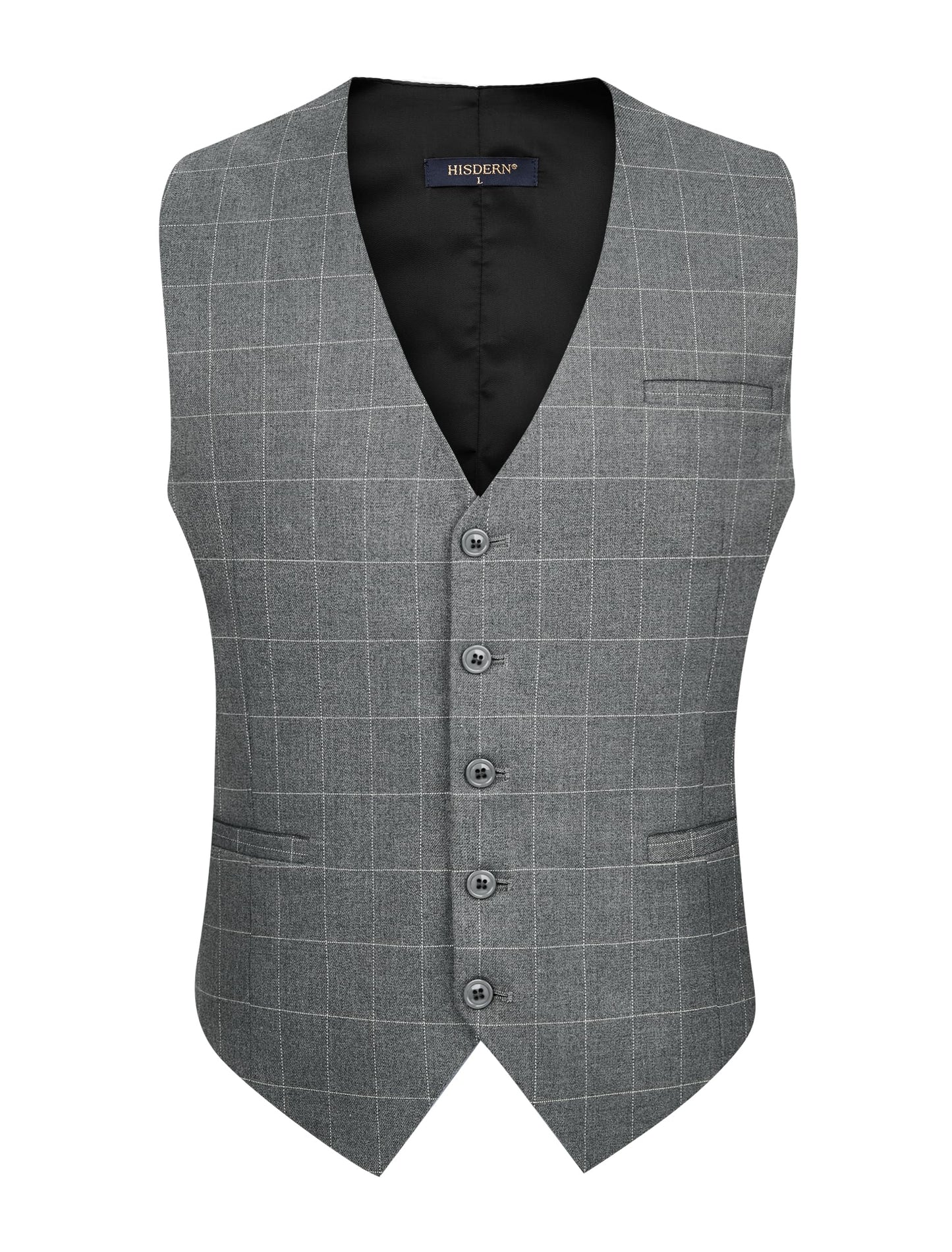 HISDERN Men's Suit Vest Business Plaid Formal Dress Waistcoat Slim Fit Vests for Men with 3 Pocket for Suit or Tuxedo