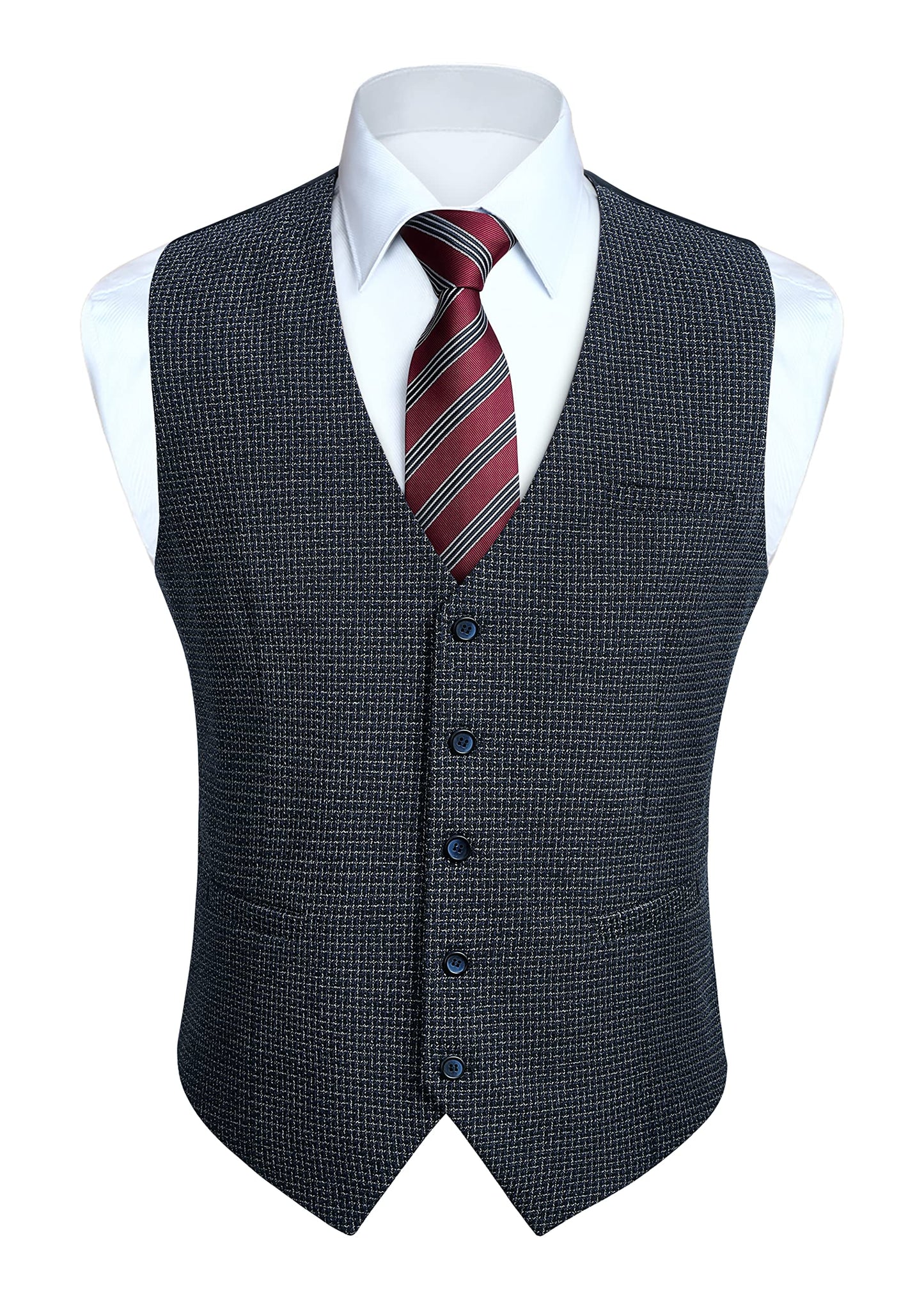 HISDERN Men's Suit Vest Business Plaid Formal Dress Waistcoat Slim Fit Vests for Men with 3 Pocket for Suit or Tuxedo