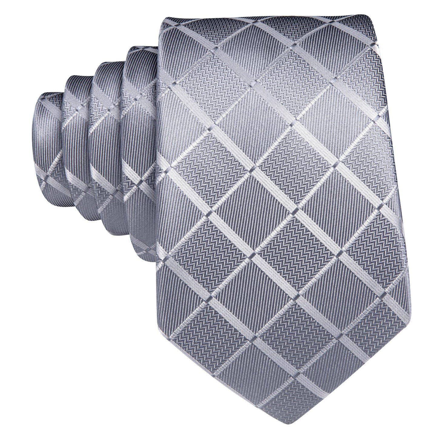 Barry.Wang Designer Classic Ties for Men Set Formal Pocket Square Cufflink Check Plaid