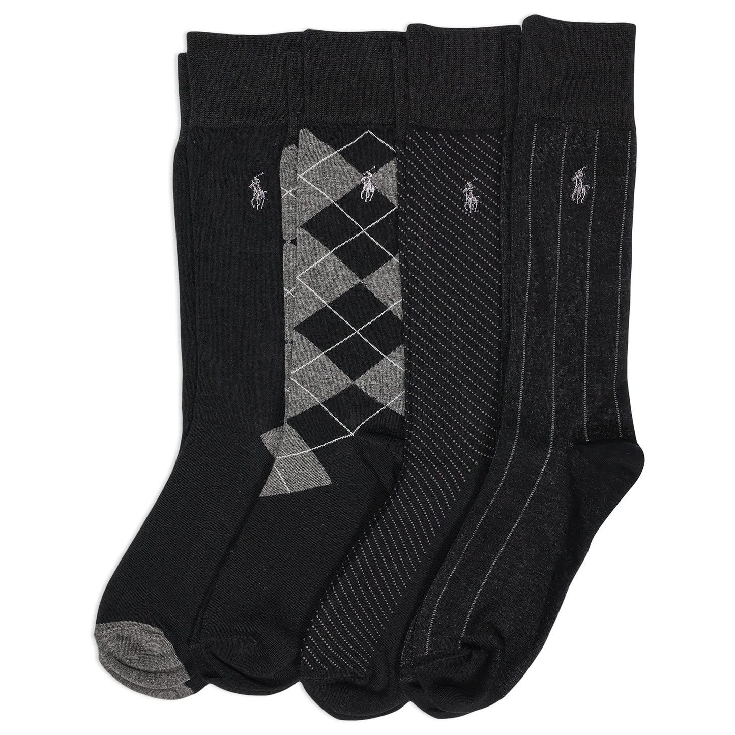 Polo Ralph Lauren Men's Assorted Pattern Dress Crew Socks-4 Pair Pack-Soft and Lightweight Cotton Comfort