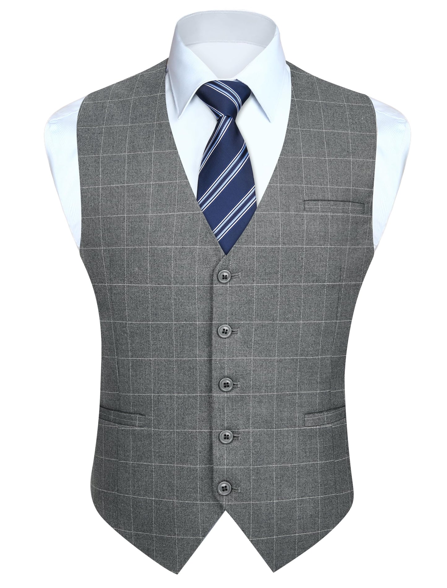 HISDERN Men's Suit Vest Business Plaid Formal Dress Waistcoat Slim Fit Vests for Men with 3 Pocket for Suit or Tuxedo