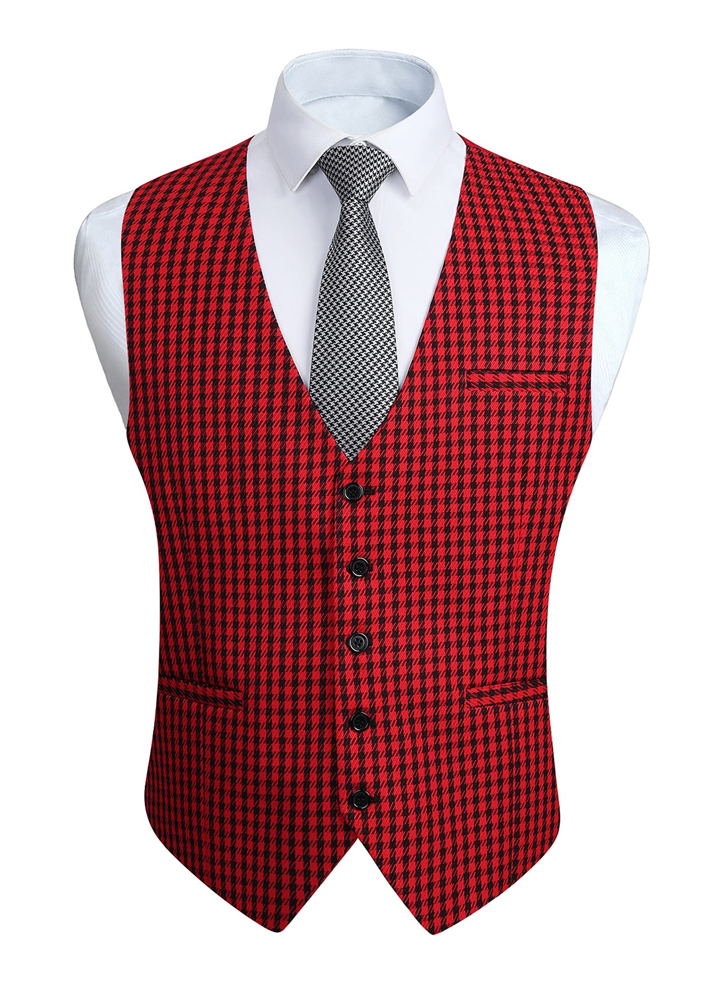 HISDERN Men's Suit Vest Business Plaid Formal Dress Waistcoat Slim Fit Vests for Men with 3 Pocket for Suit or Tuxedo