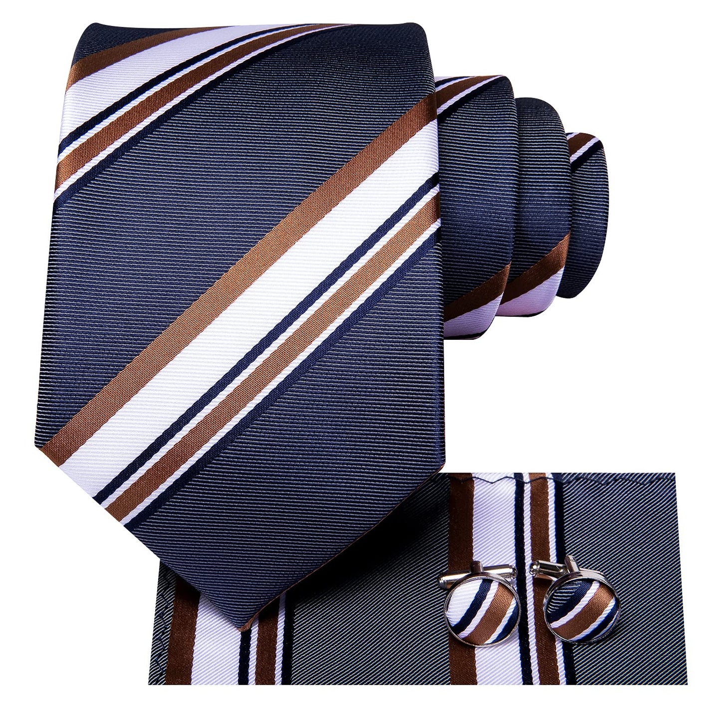 Dubulle Mens Paisley Striped Tie Silk Mens Necktie and PocketSquare Cufflinks Set Wedding Fomral Party