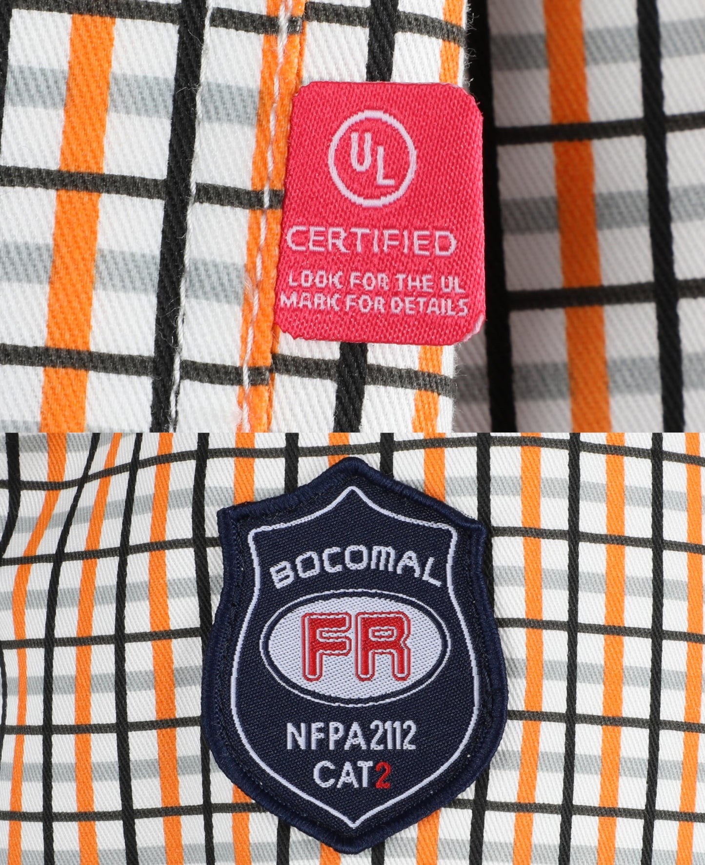 BOCOMAL FR Shirts for Men Printed Plaid Flame Resistant Clothing 6.5oz Cotton Button Up Welding Shirts NFPA2112 CAT2