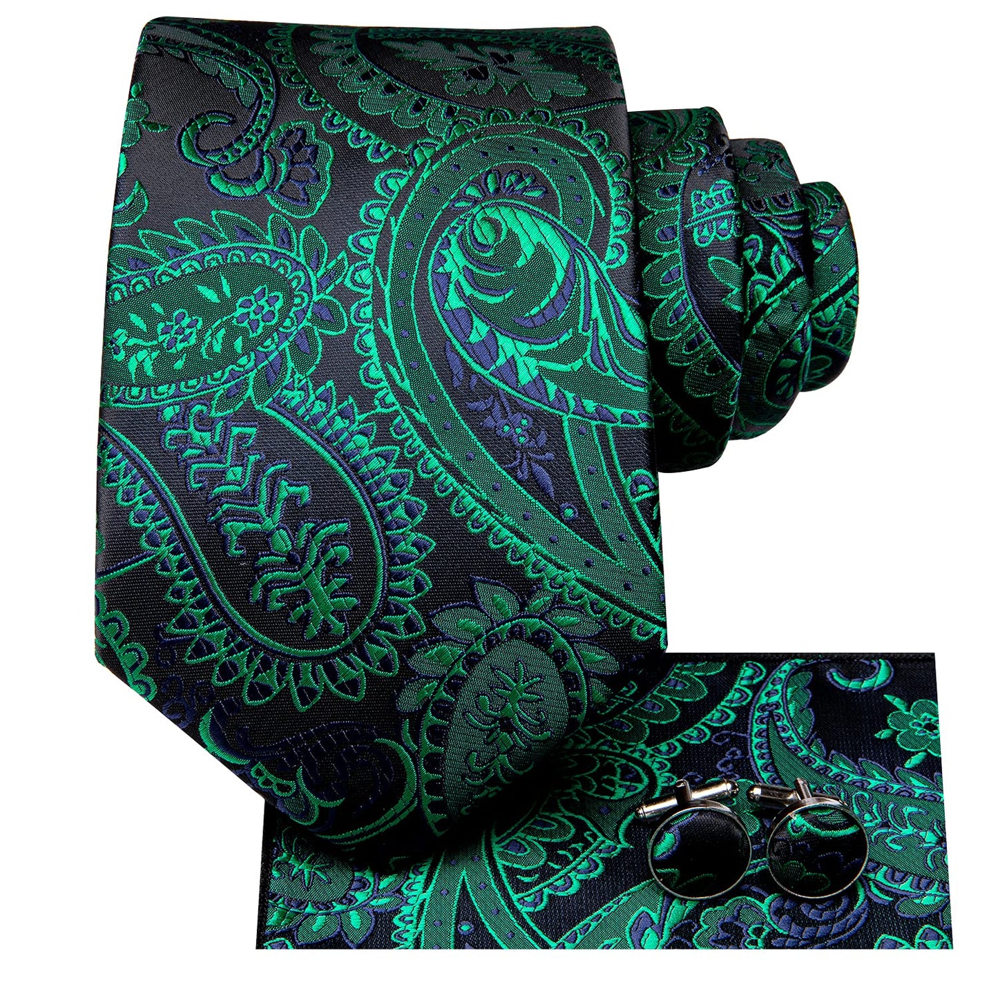 Hi-Tie Silk Paisley Ties for Men Necktie Pocket Square Cufflinks Set Foral Tie Sets Formal Business