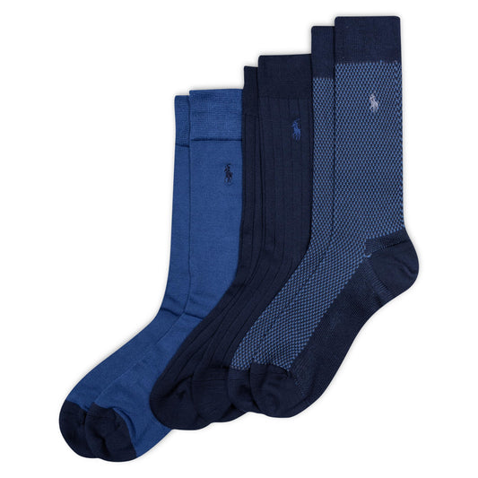 POLO RALPH LAUREN Men's Super Soft Birdseye Dress Crew Socks-3 Pair Pack-Signature Embroidered Pony & Heel-Toe Reinforcement