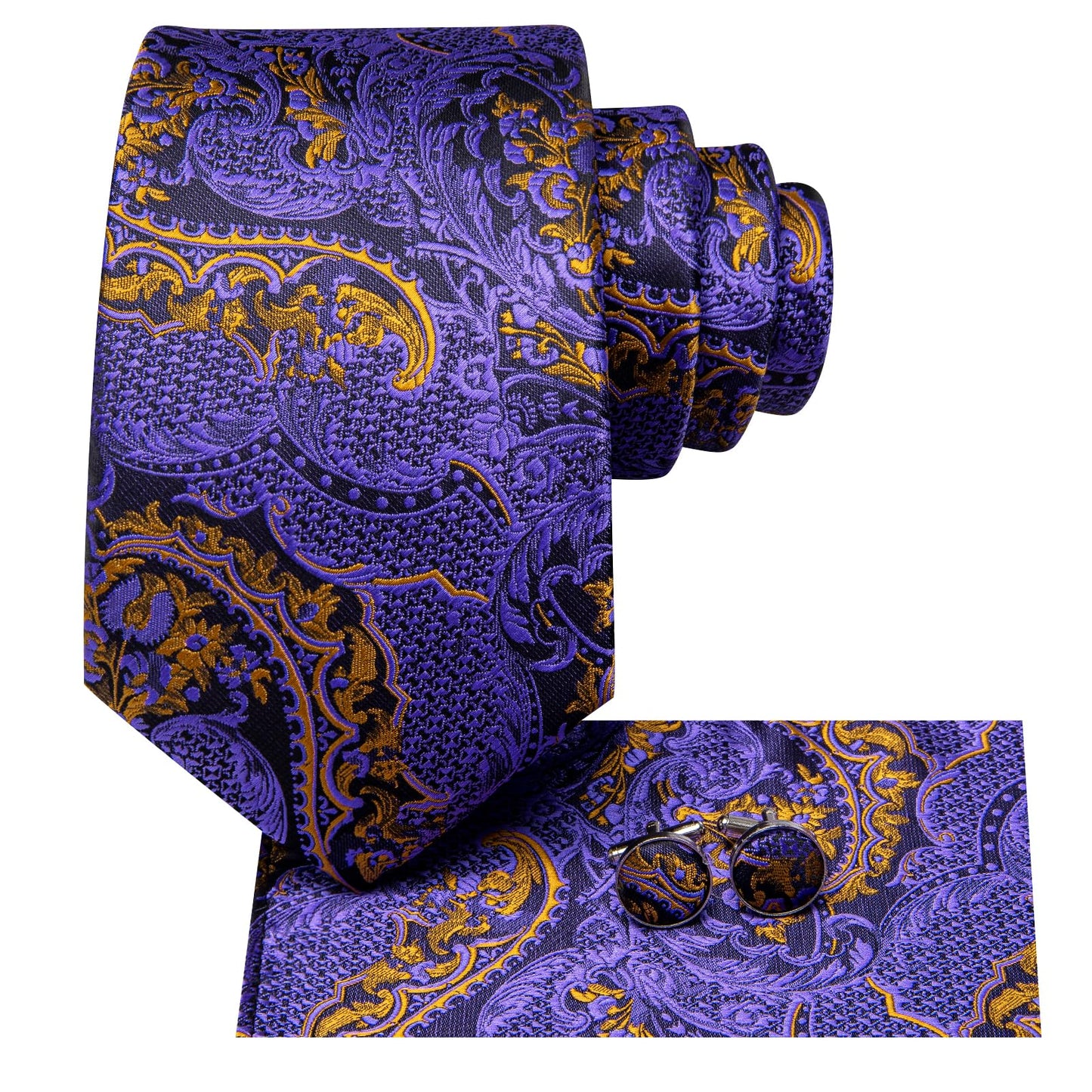 Hi-Tie Silk Paisley Ties for Men Necktie Pocket Square Cufflinks Set Foral Tie Sets Formal Business