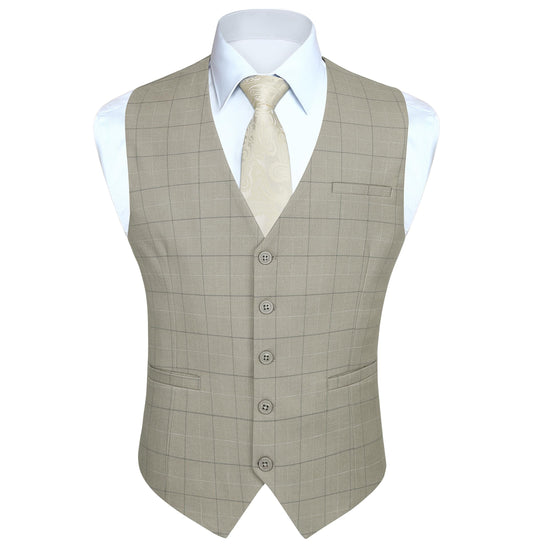 HISDERN Men's Suit Vest Plaid Dress Vest for Men Slim Fit Formal Business Waistcoat Tuxedo V-Ncek Solid Vest for Wedding