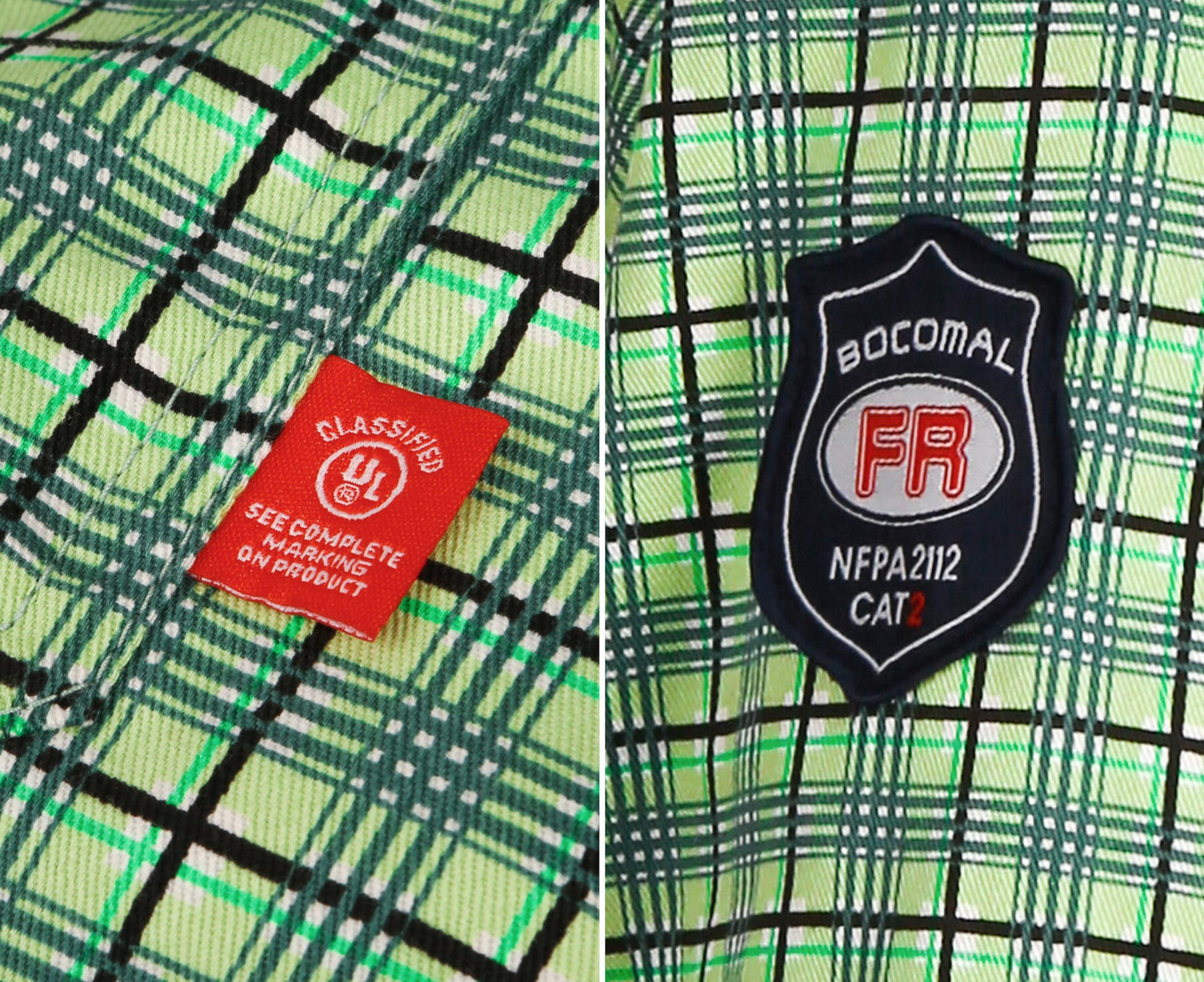 BOCOMAL FR Shirts Flame Resistant NFPA2112/CAT2 6.5oz Light Weight Printed Fire Retardant Plaid Shirt