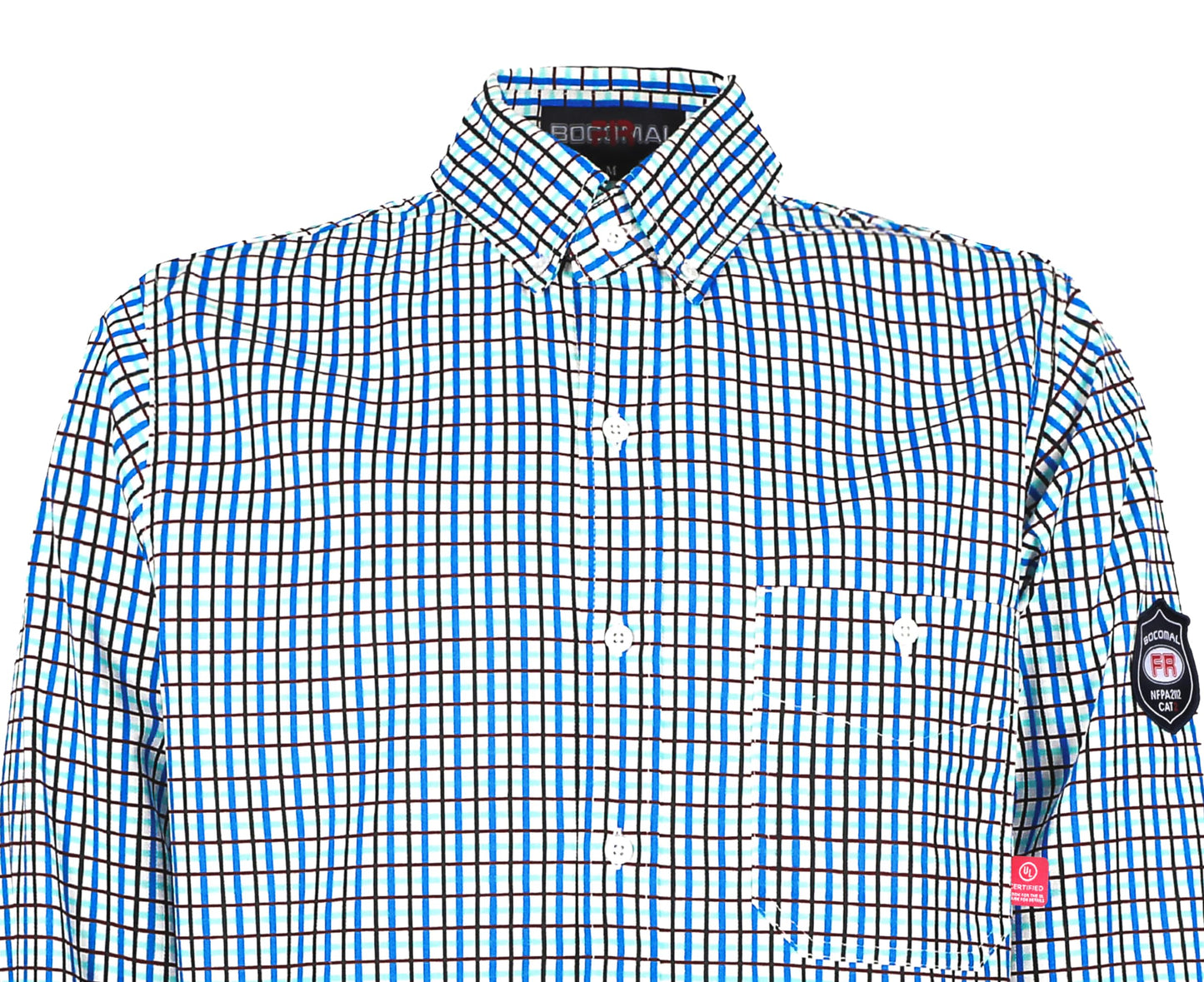 BOCOMAL FR Shirts for Men Printed Plaid Flame Resistant Clothing 6.5oz Cotton Button Up Welding Shirts NFPA2112 CAT2