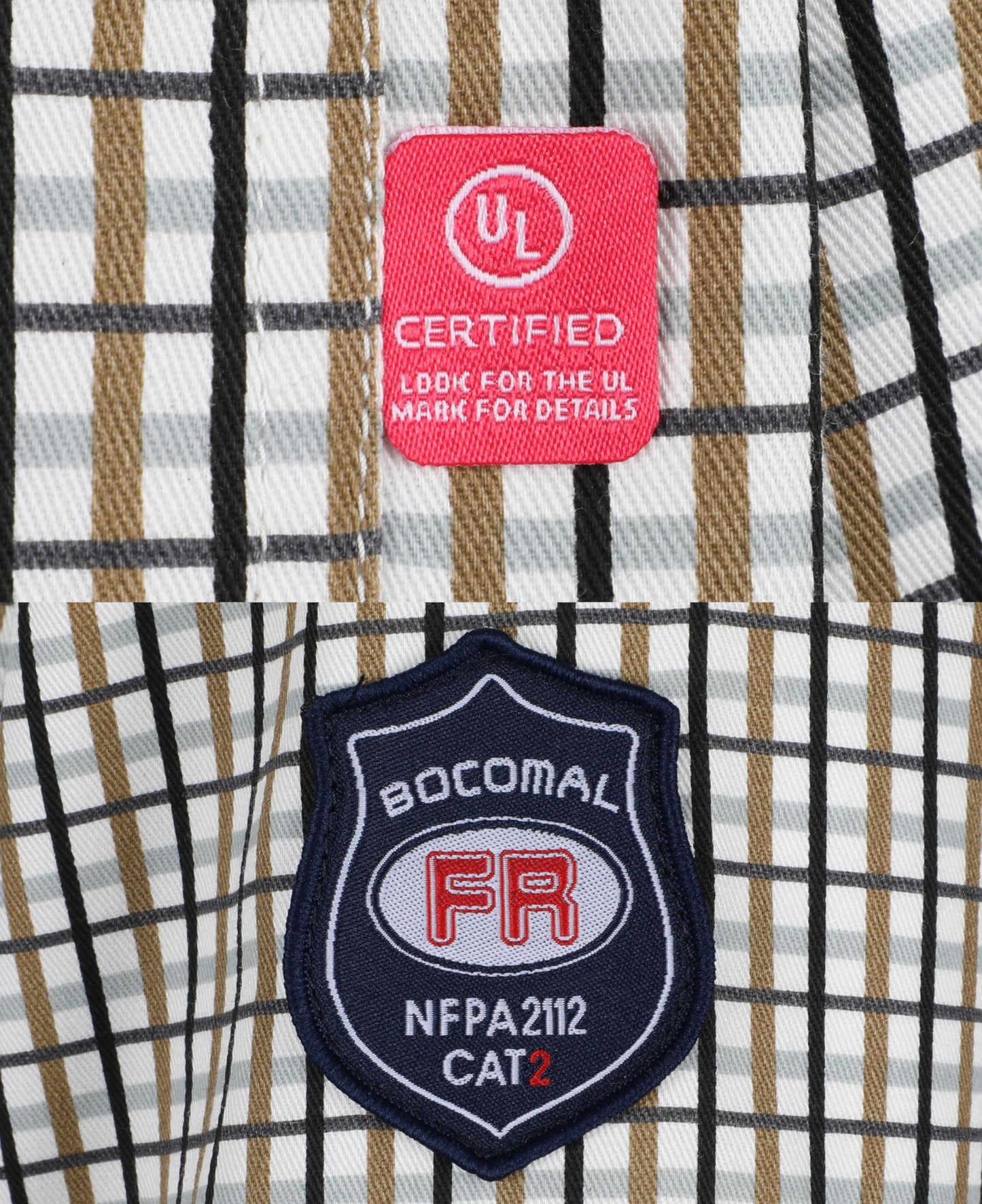 BOCOMAL FR Shirts for Men Printed Plaid Flame Resistant Clothing 6.5oz Cotton Button Up Welding Shirts NFPA2112 CAT2