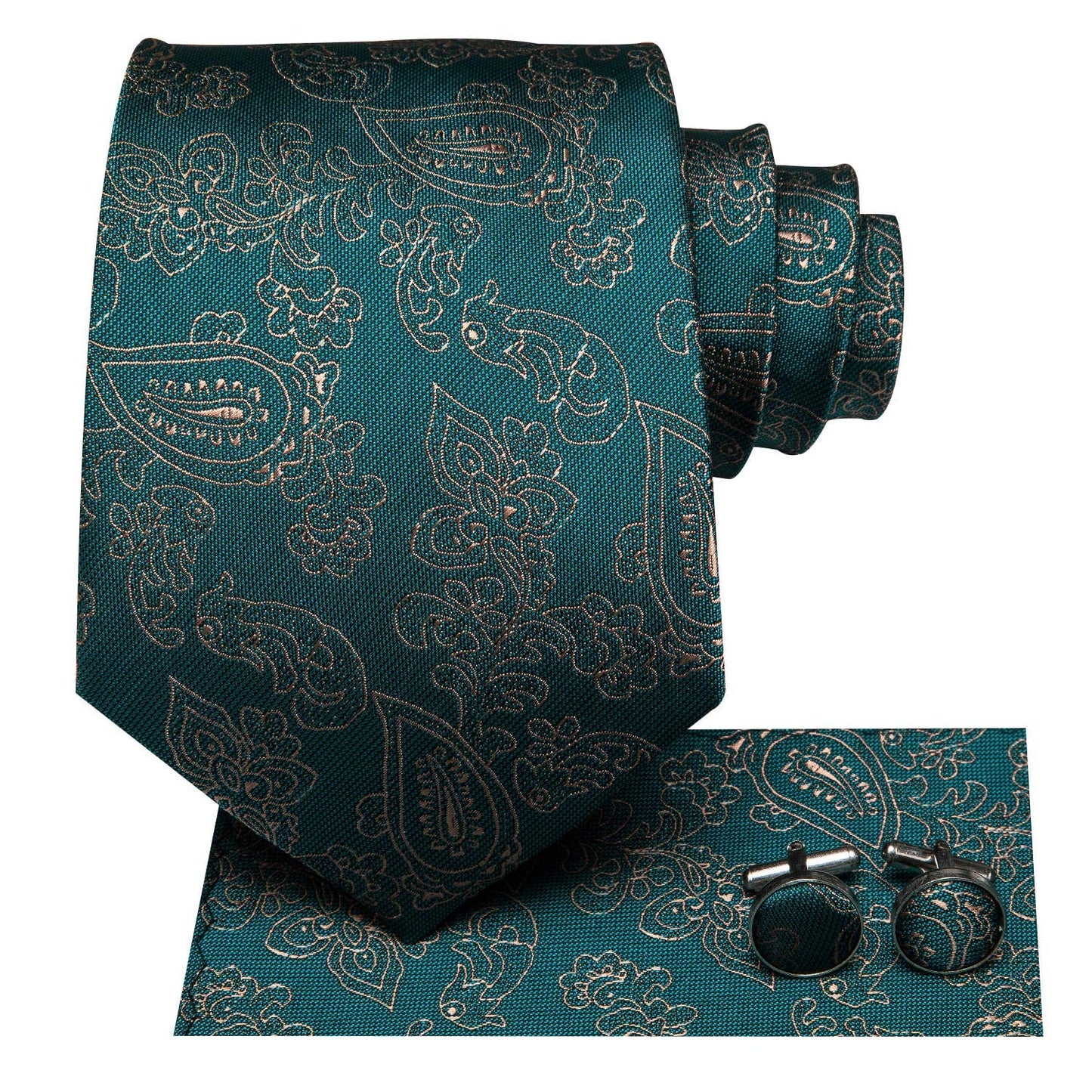 Hi-Tie Silk Paisley Ties for Men Necktie Pocket Square Cufflinks Set Foral Tie Sets Formal Business