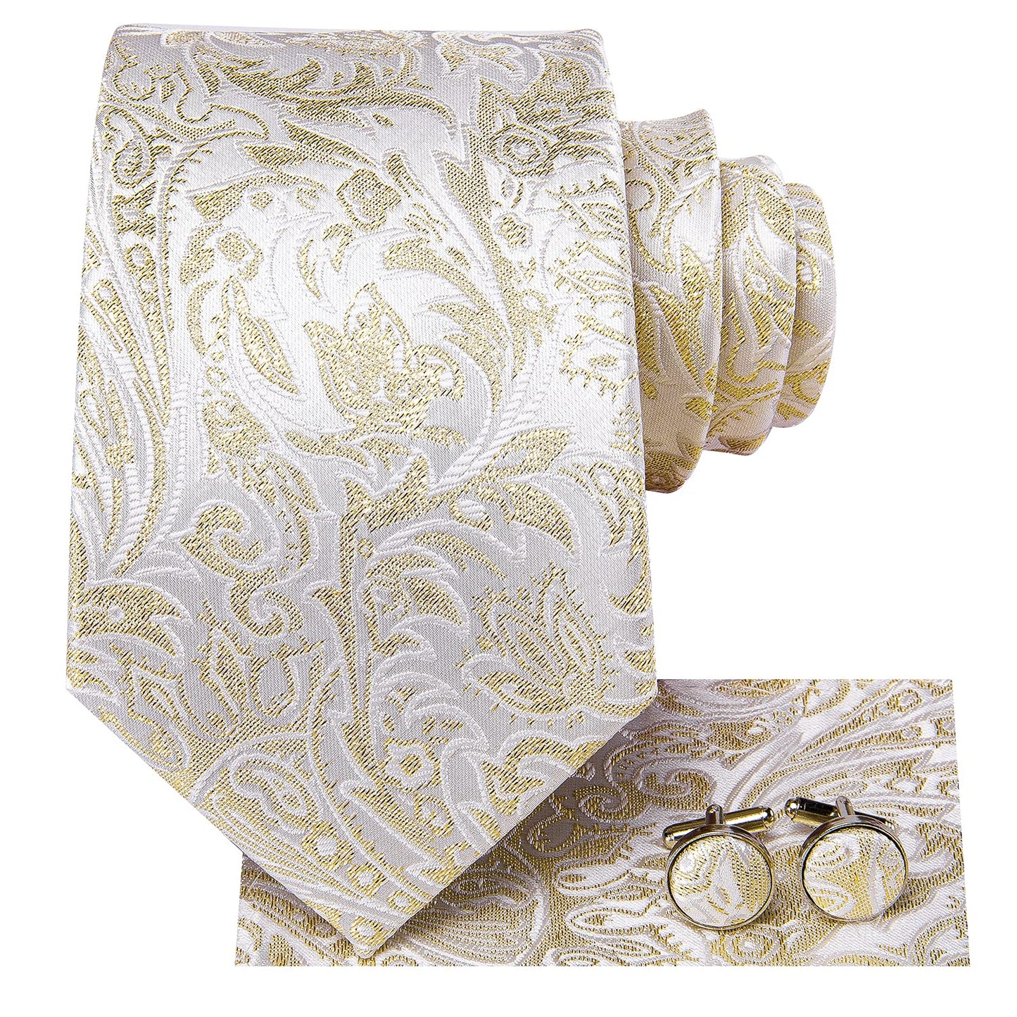 Dubulle Mens Paisley Striped Tie Silk Mens Necktie and PocketSquare Cufflinks Set Wedding Fomral Party